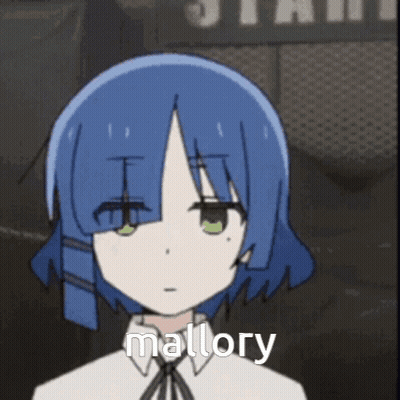 A Girl With Blue Hair And Green Eyes Says Mallory On Her Face GIF