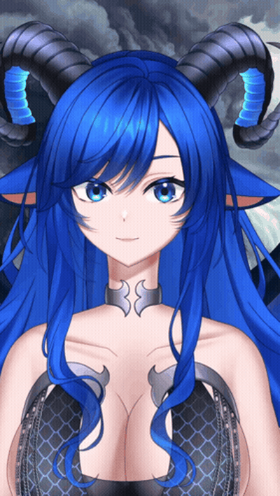 A Girl With Blue Hair And Horns Is Wearing A Black Bra GIF