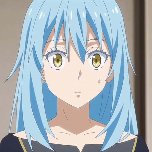 A Girl With Blue Hair And Yellow Eyes Looks Surprised GIF