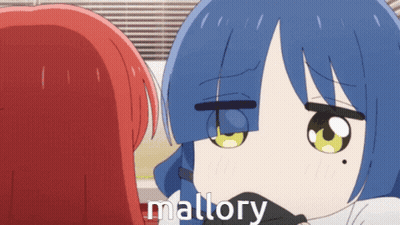 A Girl With Blue Hair And Yellow Eyes Says Mallory GIF