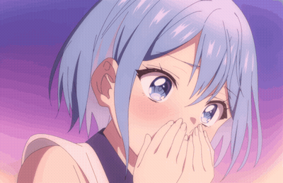 A Girl With Blue Hair Covering Her Face With Her Hands GIF