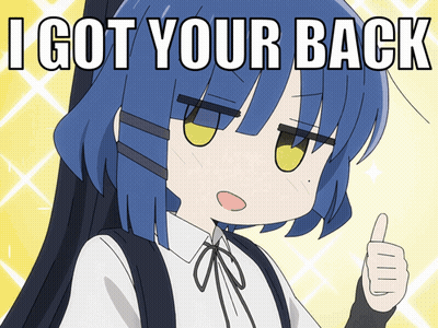 A Girl With Blue Hair Giving A Thumbs Up With The Words I Got Your Back GIF