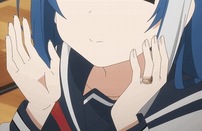 A Girl With Blue Hair Has A Ring On Her Finger That Says ' I Love You ' GIF