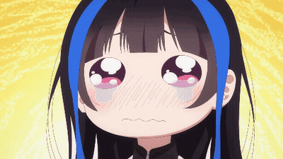 A Girl With Blue Hair Is Crying With Tears Running Down Her Face GIF