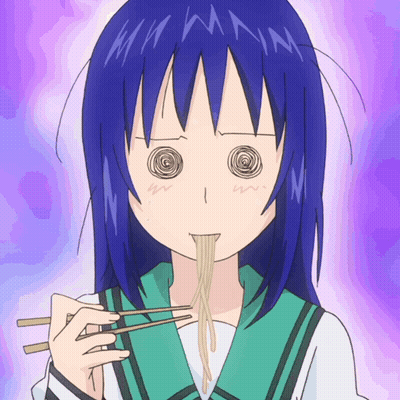 A Girl With Blue Hair Is Eating Ramen With Chopsticks GIF