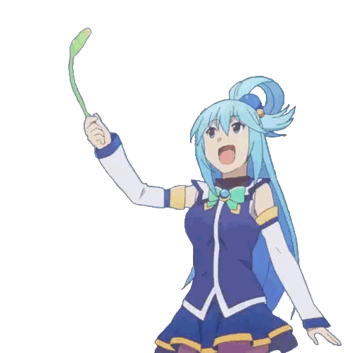 A Girl With Blue Hair Is Holding A Green Object In Her Hand Sticker