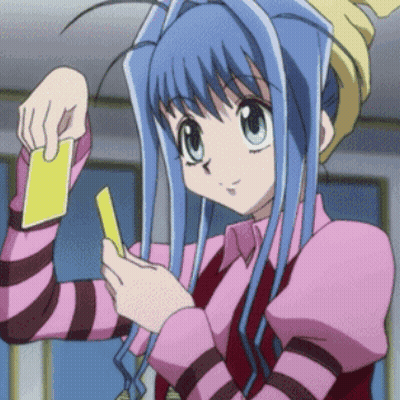 A Girl With Blue Hair Is Holding A Piece Of Paper GIF