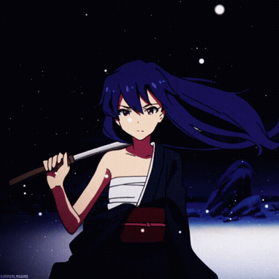 A Girl With Blue Hair Is Holding A Sword In Her Right Hand And The Word Surreal Is On The Bottom Right GIF