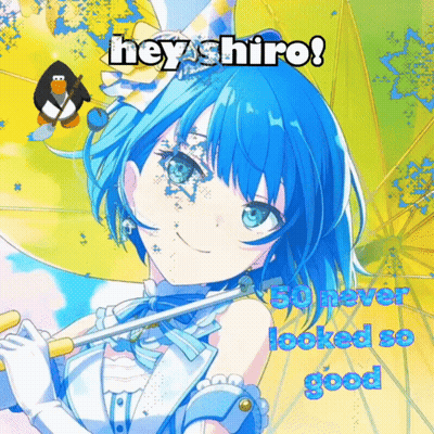 A Girl With Blue Hair Is Holding An Umbrella With The Words Hey Shiro Written Above Her GIF