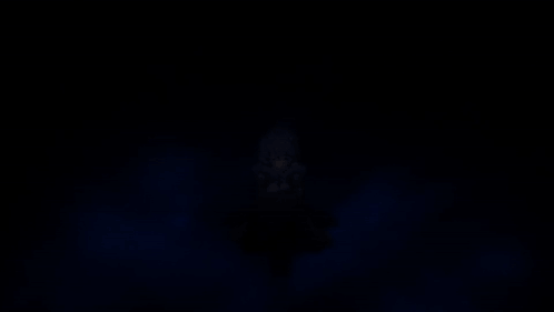 A Girl With Blue Hair Is Kneeling Down In A Dark Room GIF