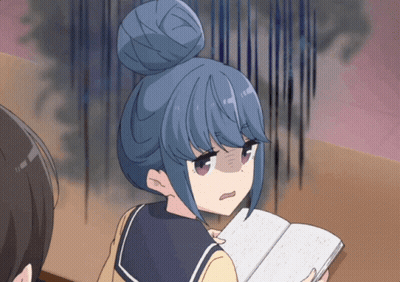 A Girl With Blue Hair Is Reading A Book And Making A Funny Face GIF