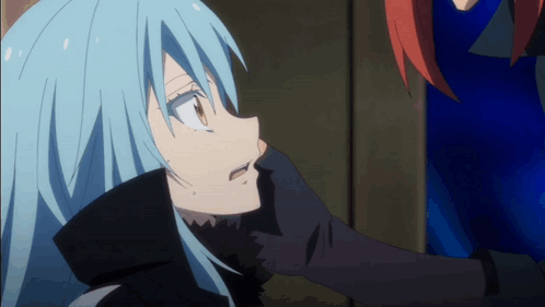 A Girl With Blue Hair Is Standing Next To A Man With Red Hair GIF
