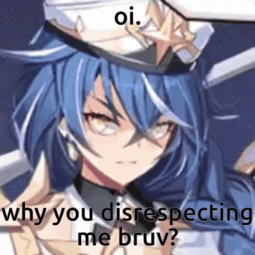 A Girl With Blue Hair Is Wearing A Hat And Says Why You Disrespecting Me Bruv GIF