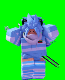 A Girl With Blue Hair Is Wearing A Striped Shirt And Knee High Socks GIF