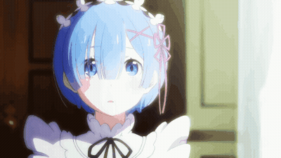 A Girl With Blue Hair Is Wearing A White Dress With A Bow GIF