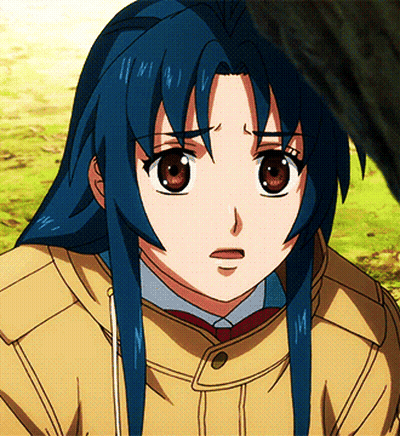 A Girl With Blue Hair Is Wearing A Yellow Jacket And A Red Tie GIF