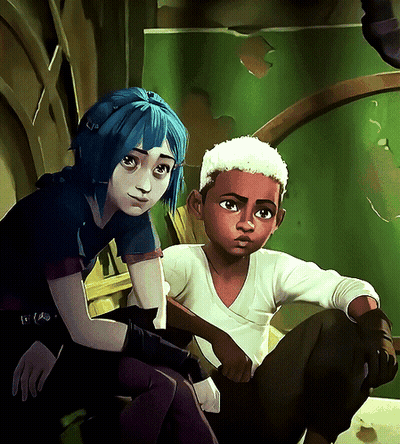 A Girl With Blue Hair Sits Next To A Boy GIF