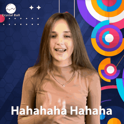 A Girl With Braces On Her Teeth Is Laughing In Front Of A Colorful Background That Says ' Crystal Ball ' On It GIF