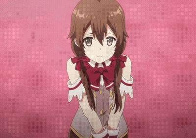 A Girl With Brown Hair And Green Eyes Is Wearing A Red Bow And White Gloves GIF