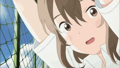 A Girl With Brown Hair Is Looking Up At The Sky GIF