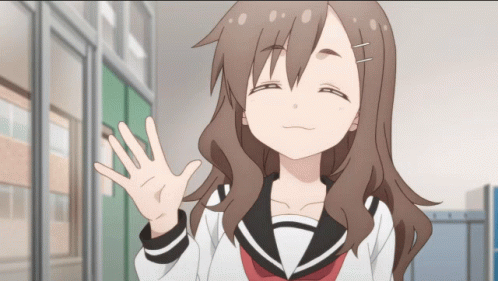 A Girl With Brown Hair Is Waving Her Hand GIF