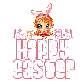 A Girl With Bunny Ears And The Words Happy Easter In Pink Sticker