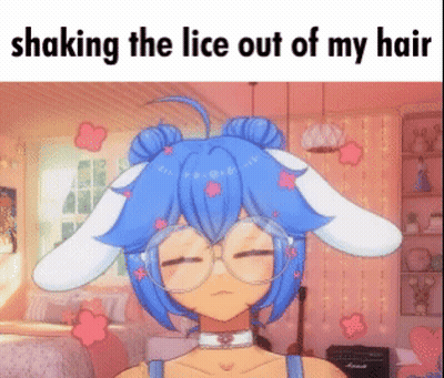 A Girl With Bunny Ears Is Shaking The Lice Out Of Her Hair . GIF