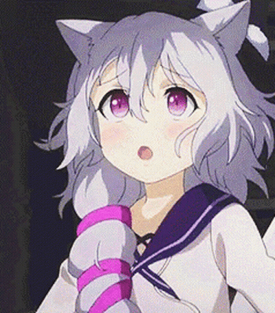 A Girl With Cat Ears And Pink Eyes Is Wearing A Sailor Uniform And Holding A Stuffed Animal . GIF