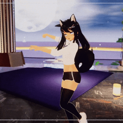 A Girl With Cat Ears Is Dancing On A Purple Mat GIF