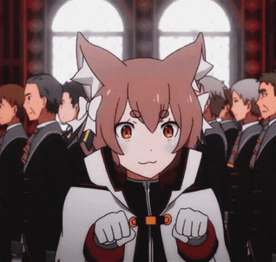 A Girl With Cat Ears Is Standing In A Crowd Of People GIF
