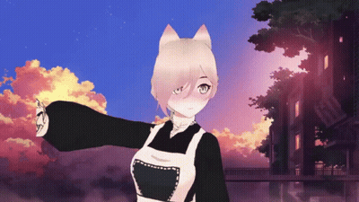 A Girl With Cat Ears Is Standing In Front Of A Sunset GIF