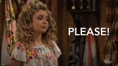 A Girl With Curly Hair Says Please While Wearing A Floral Shirt GIF