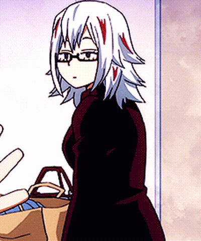 A Girl With Glasses Is Standing Next To A Person Holding A Bag GIF