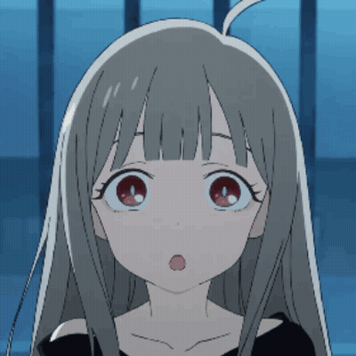 A Girl With Gray Hair And Red Eyes Is Surprised GIF