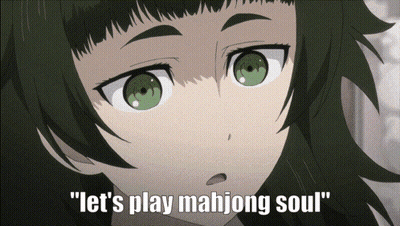 A Girl With Green Eyes And The Words " Let 'S Play Mahjong Soul " GIF