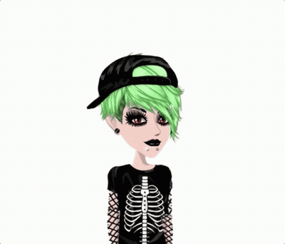 A Girl With Green Hair And A Black Hat Is Surrounded By Hearts GIF