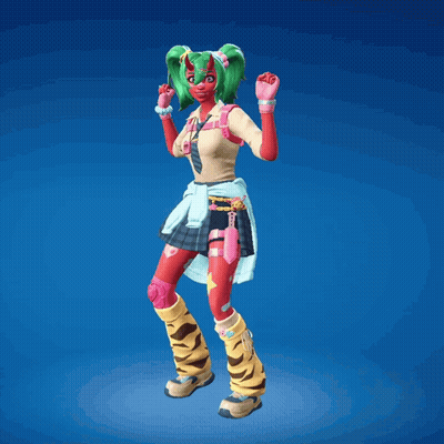 A Girl With Green Hair And A Red Face Is Standing On A Blue Background GIF