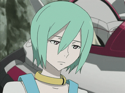 A Girl With Green Hair And A Yellow Necklace GIF