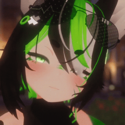 A Girl With Green Hair And Sunglasses With The Number 129 GIF