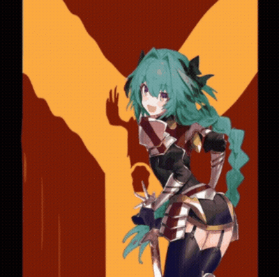 A Girl With Green Hair Is Standing In Front Of A Red And Yellow Background GIF