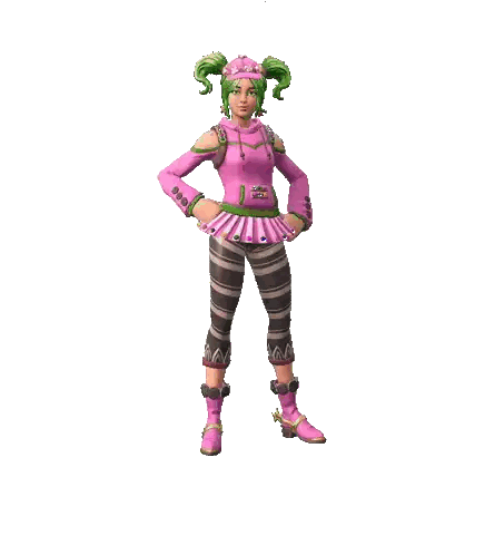 A Girl With Green Hair Is Wearing A Pink Outfit With The Number 1 On It Sticker