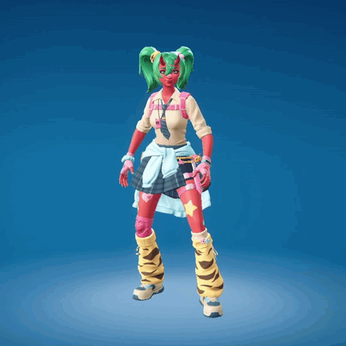A Girl With Green Hair Is Wearing A School Uniform GIF