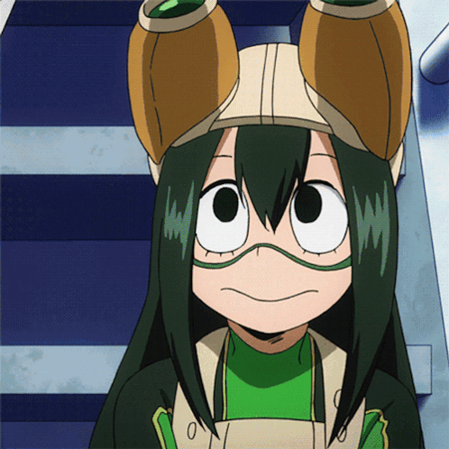 A Girl With Green Hair Wearing A Frog Hat GIF