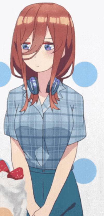 A Girl With Headphones Around Her Neck Stands In Front Of A White Background GIF