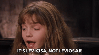 A Girl With Her Mouth Open And The Words It 'S Leviosa Not Leviosar Below Her GIF