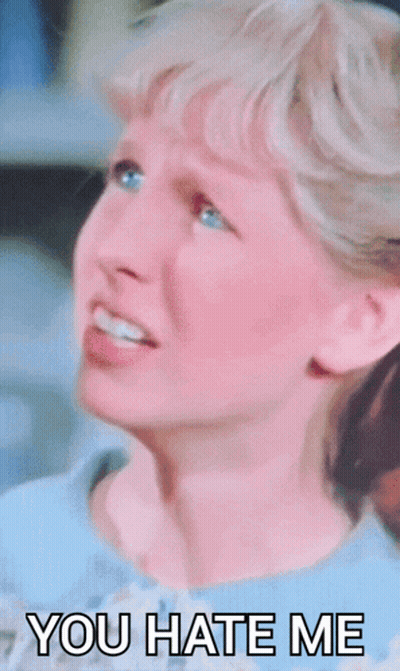 A Girl With Her Tongue Hanging Out And The Words You Hate Me Below Her GIF