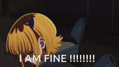 A Girl With Horns Is Holding A Piece Of Paper That Says I Am Fine GIF