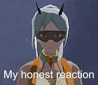 A Girl With Horns Is Wearing A Mask And The Words " My Honest Reaction " Below Her GIF