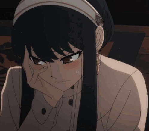 A Girl With Long Black Hair And A Headband On Her Head GIF