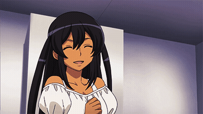 A Girl With Long Black Hair And A White Shirt Is Smiling GIF